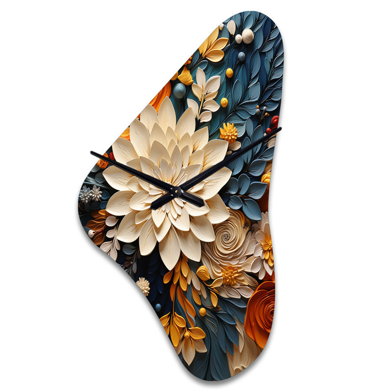Horloge murale orange, bleu sarcelle, tourbillon botanique IV - Botanicals, Grand