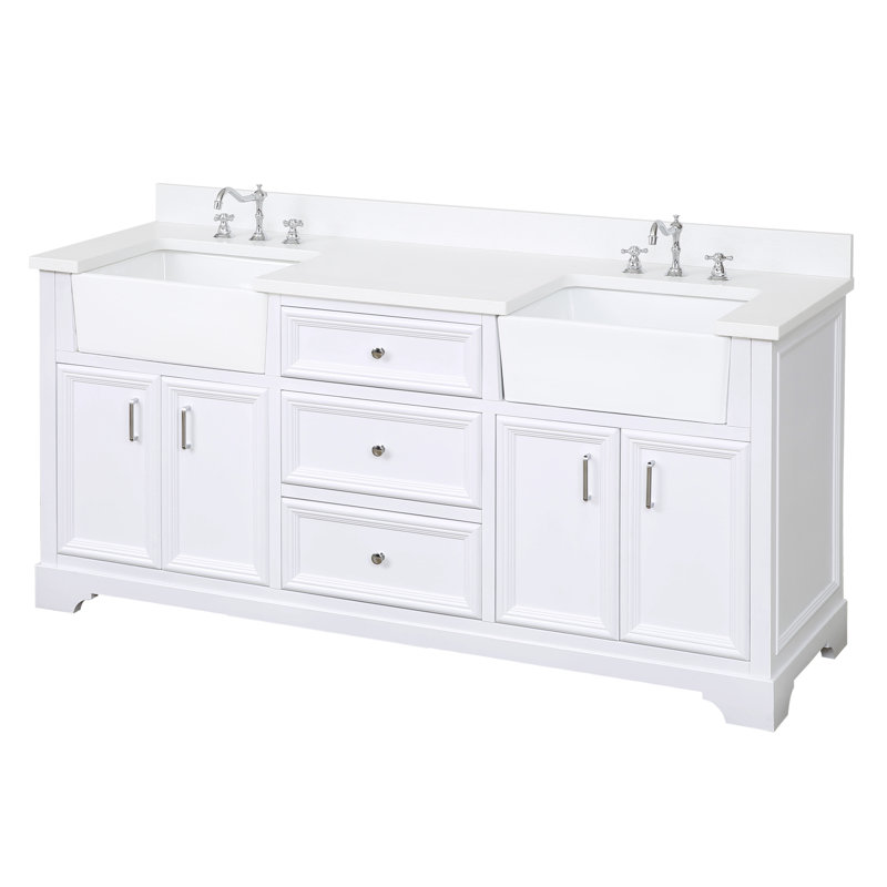 Ensemble de meuble-lavabo double 72 po Emiliano, Blanc, Quartz