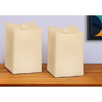 Set of Two Beige Flameless Pillar Candle