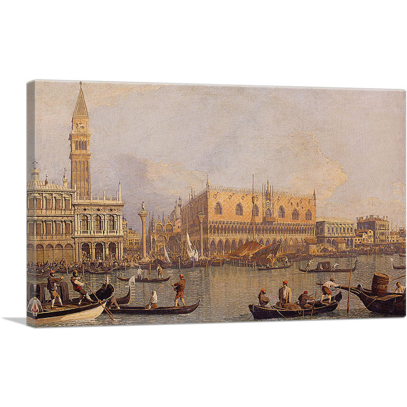 Vue du palais des Doges à Venise par Canaletto - reproduction d'art sur toile tendue, H 12 po x l 18 po x P 1,5 po