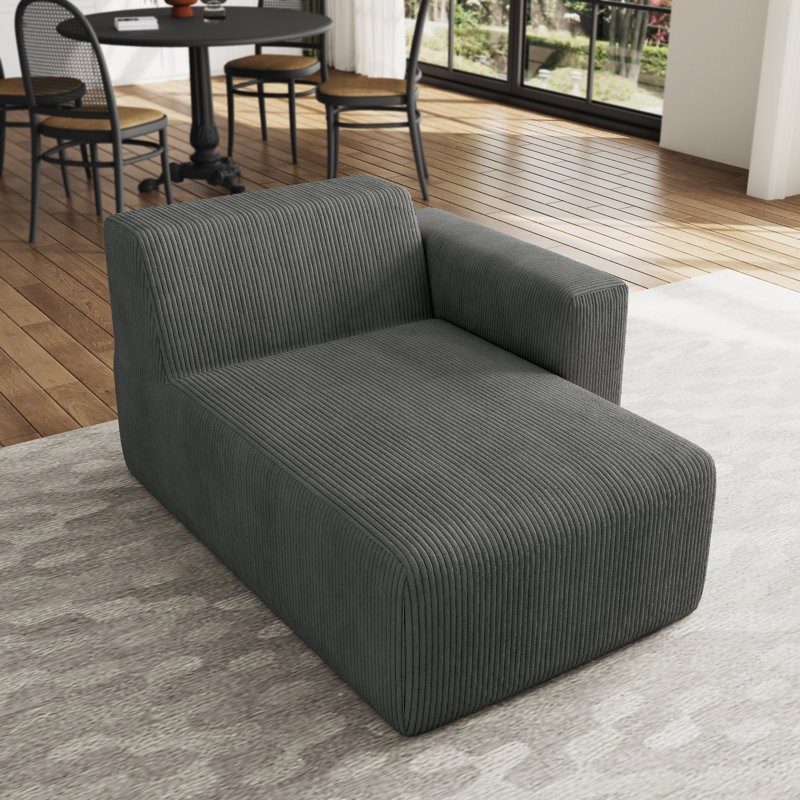 Upholstered Chaise Lounge, Grey, Right Hand Facing