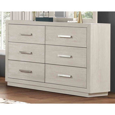 1pc Light Gray Six Drawers Dresser Solid Acacia Transitional Style Bedroom Metal Side Glide