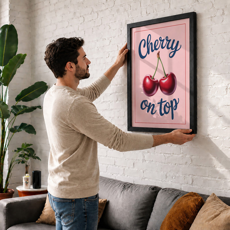 Cherry On Top Modern - Framed Print, A1 - 84.1 x 59.4 cm, Black