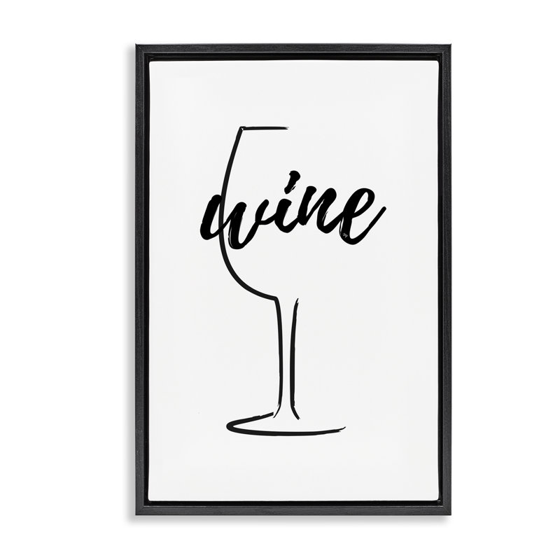 Toile flottante encadrée Minimal Wine Glass par Martina Pavlova, H 25 po x l 17 po, Cadre flottant noir de jais