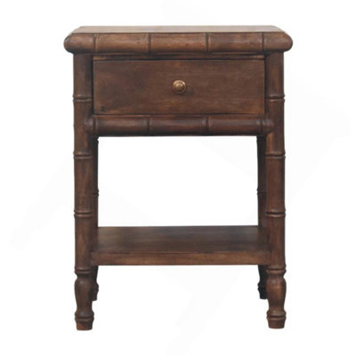Table de chevet en bois de bambou sculpté, brun, 1 tiroir, 1 tablette