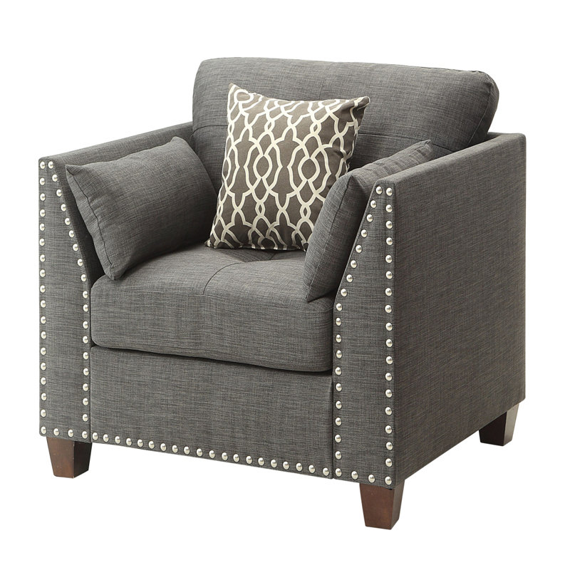 Chaise à accoudoirs évasés avec coussins décoratifs, H 33,55 po x l 38,55 po x P 30,55 po