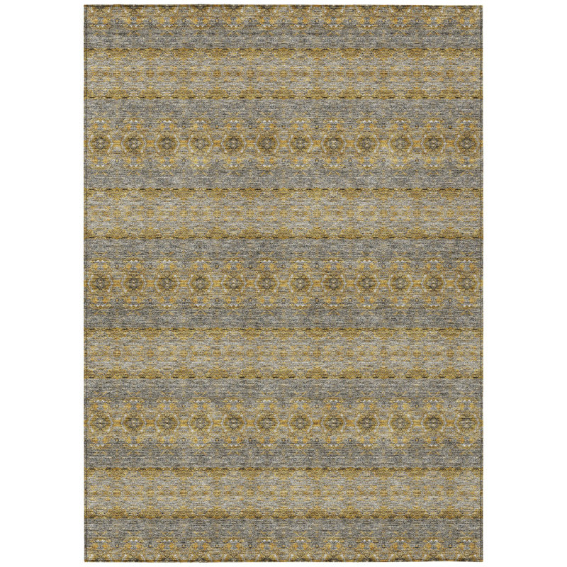 Tapis d'intérieur lavable à motif floral argenté 5 pi x 8 pi