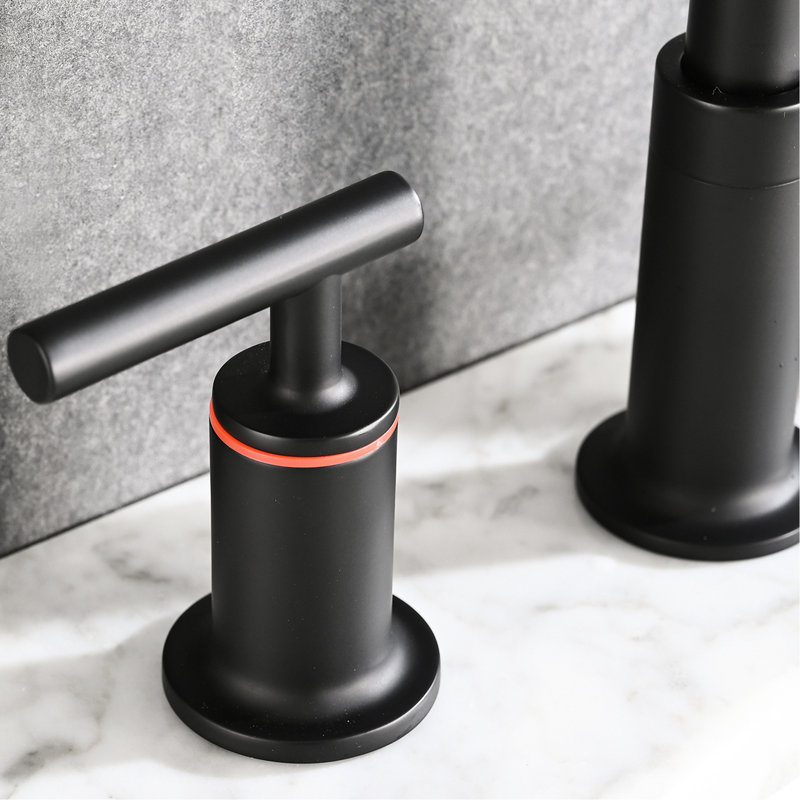 8 In. Widespread Bathroom Faucet Matte Black With Pop Up Drain - Solid Brass Material, 360 Swivel Function, Drip- Ceramic Disc Valves, Flow Spout, 1.5 Gpm Flow, Easy Installation, Rust And Tarnish