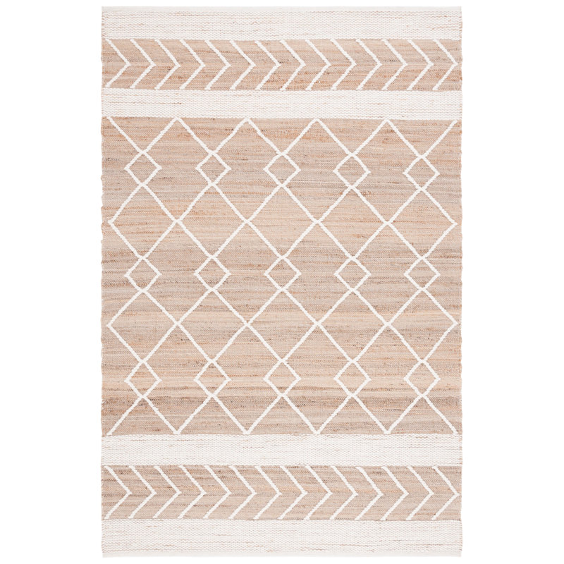Natural Fiber Hand Woven Jute/Wool/Cotton Geometric Rug in Natural/Ivory, Rectangle 5' x 8'