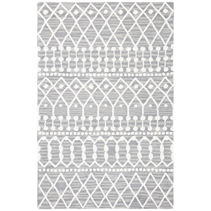 Tapis gris/ivoire en laine touffeté à la main Brylee, Rectangle 2 pi 3 po x 5 pi