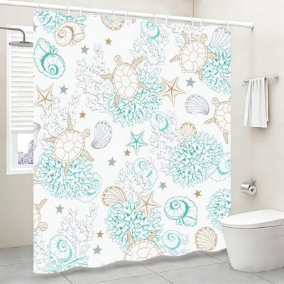 Rideau de bain à motif tortue côtière avec crochets, 180 x 180 cm (72 x 72 pouces), bleu sarcelle
