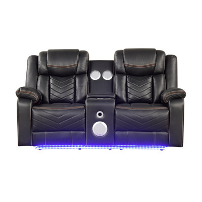 Causeuse inclinable électrique contemporaine contemporaine avec console, rangement, porte-gobelet en acier inoxydable et haut-parleur Bluetooth gris de la même collection que le modèle B009P294751 (inventaire CA)