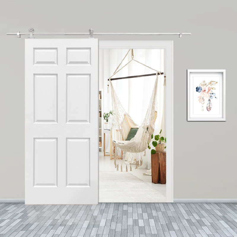 Porte de grange en bois lambrissé avec trousse de quincaillerie d'installation, Blanc, 36 po x 80 po