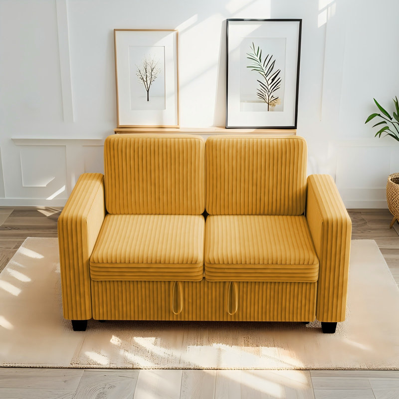Canapé-lit modulaire en velours côtelé 58,1 po, Jaune