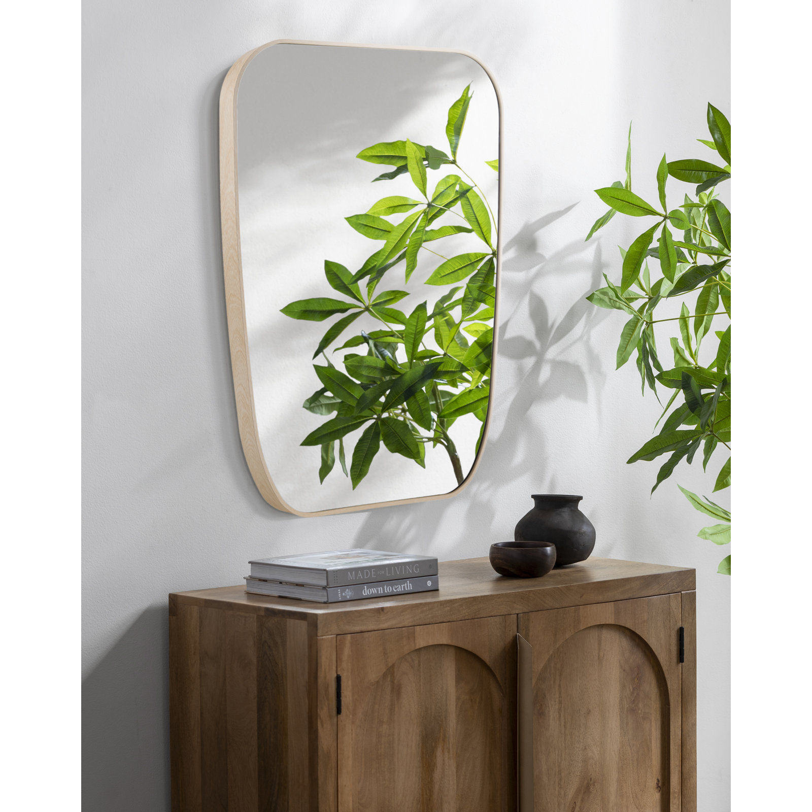 Sirona Metal Asymmetrical Wall Mirror, Bleached Oak