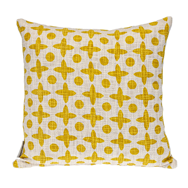 Coussin décoratif en coton 18 po jaune et blanc
