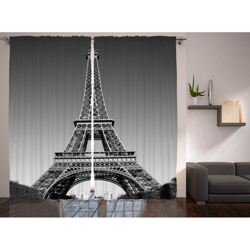 Eiffel Tower Semi-Sheer Rod Pocket Curtain Panels, 54" x 96"
