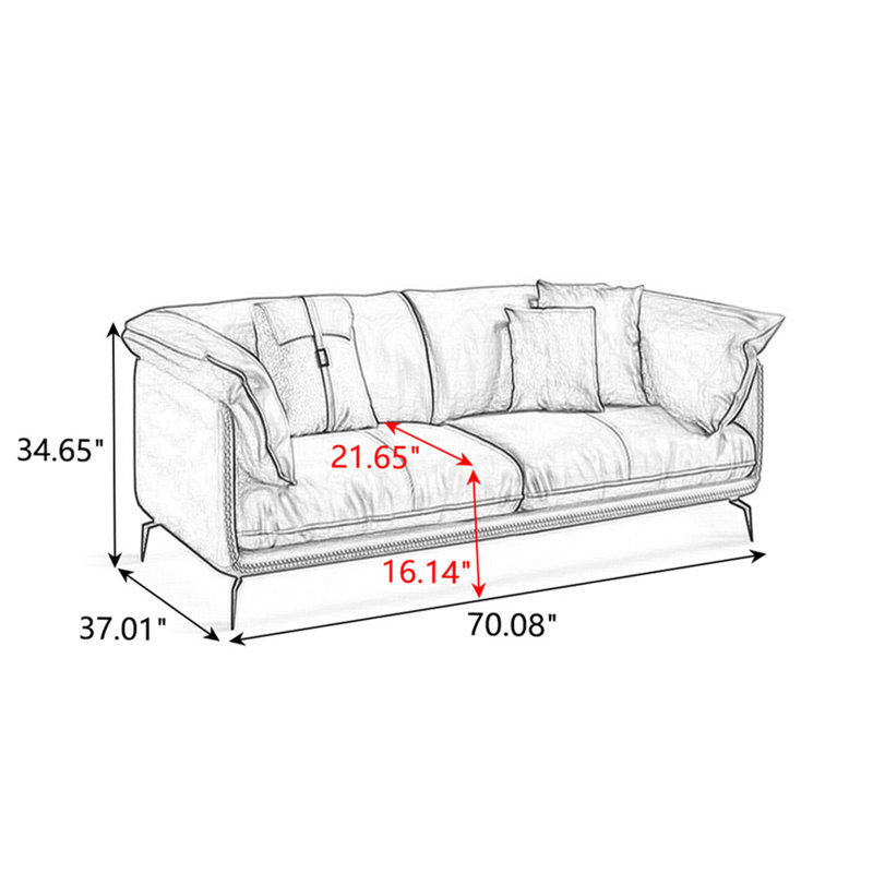 Causeuse-coussin standard en cuir véritable beige, 34.65" H x 70.08" W x 37.01" D, Beige
