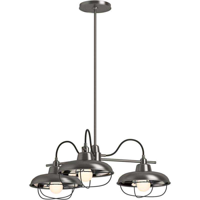 3 - Light Modern Linear Chandelier, Valiant Nickel