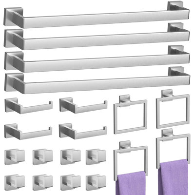 SUS304 Wall Mount Bathroom Fixture Set 20 Piece with 23.6in Towel Rack