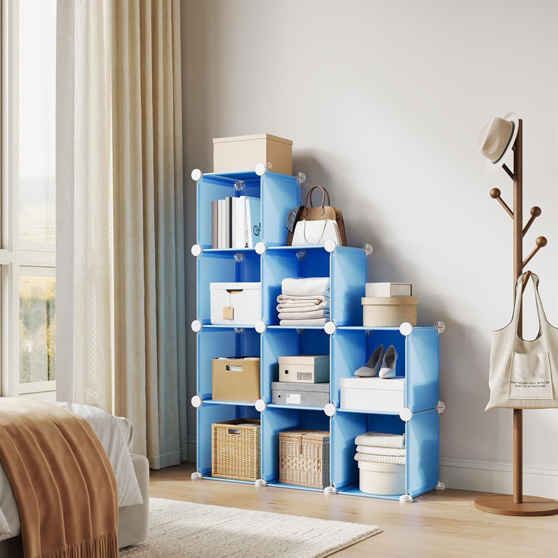 Organisateur de rangement modulaire noir Ã  9 cubes, Ã©tagÃ¨res de placard Ã  monter soi-mÃªme, robustes et empilables, avec cubes de 30 cm, pieds anti-basculement et trousse d'outils complÃ¨te pour organiser la maison, la chambre Ã  coucher et le bureau