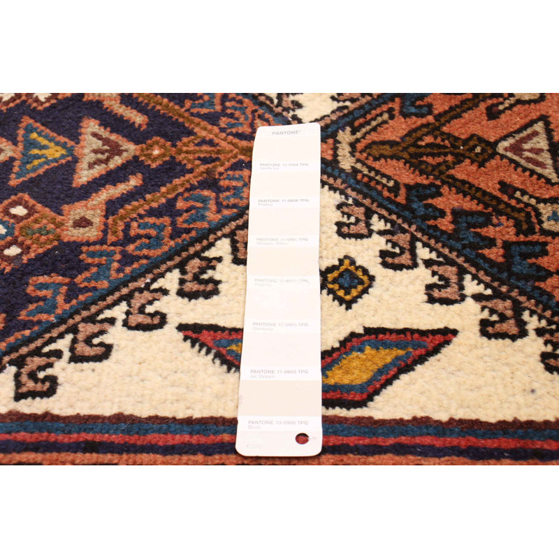 Tapis de couloir unique en laine noué à la main de style nouvel âge 2 pi 3 po x 9 pi Jesse-James crème / brun / bleu marine foncé