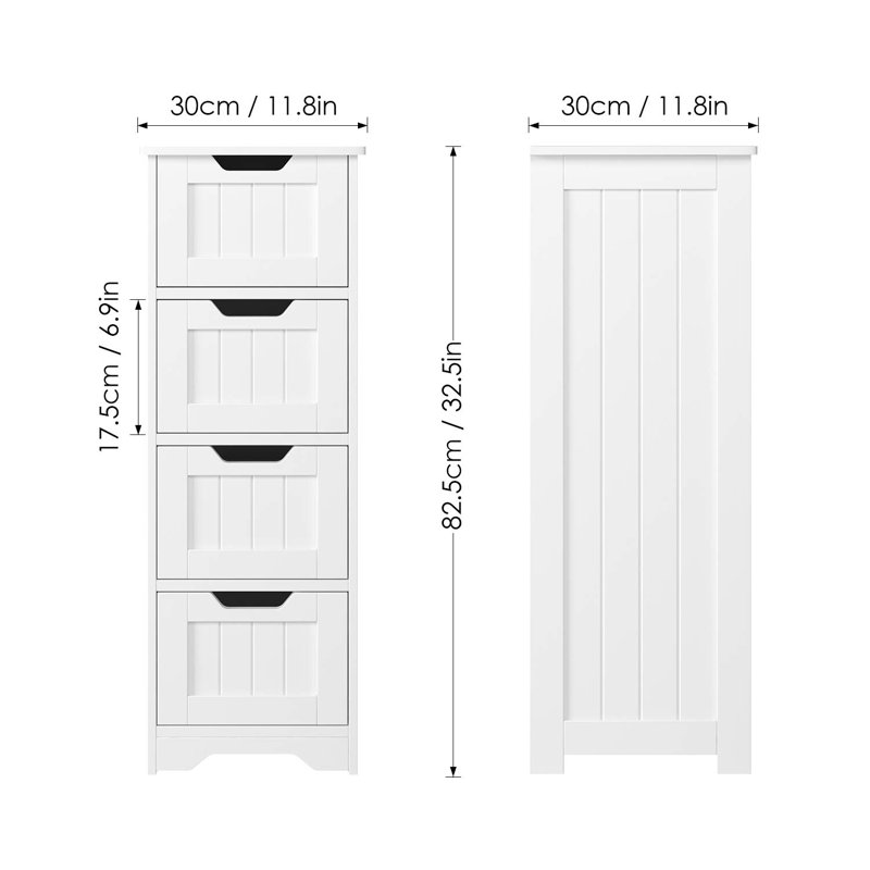 Armoire de salle de bain autoportante 4 tiroirs l 11,8 po x H 32,5 po x P 11,8 po Humphery, Blanc