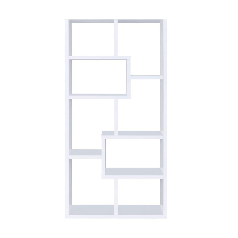 Bibliothèque géométrique rectangulaire à 10 tablettes multiples, Blanc, (10 tablettes) H 70,75 po x l 35 po x P 11,75 po