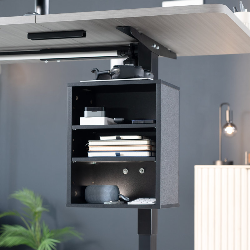 VIVO Black Clamp-on Desk Leg Shelving Unit, Multi-Level Storage Shelves