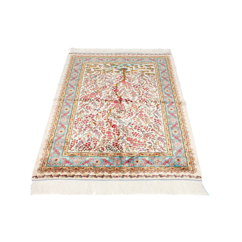 Tapis turc ivoire et bleu 3x5