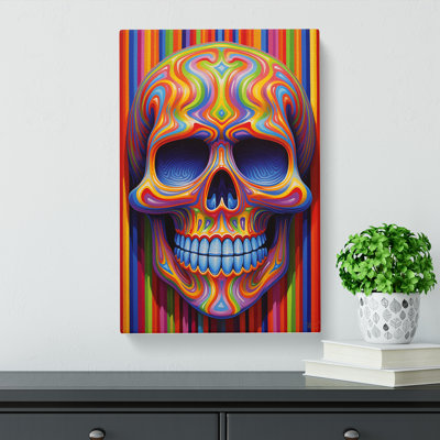 Sugar Skull Op Art - Wrapped Canvas