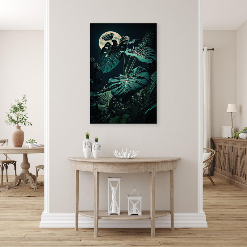 «Monstera laisse sous la lune», impression sur toile tendue, H 20 po x l 16 po x P 1,25 po