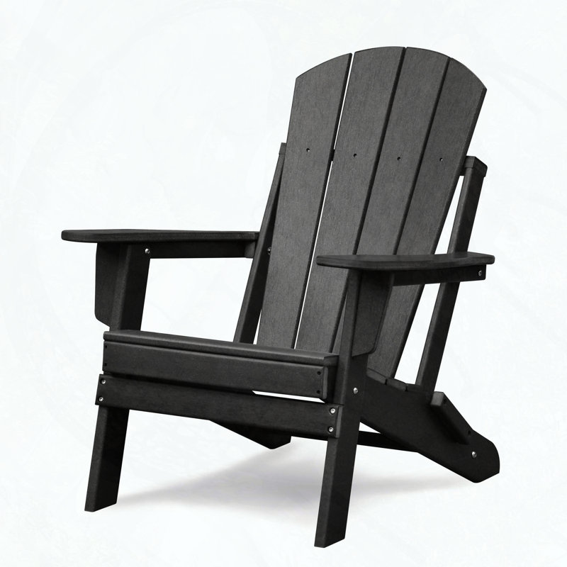 Chaise Adirondack pliante en PEHD avec repose-pieds rétractable (noir), Noir