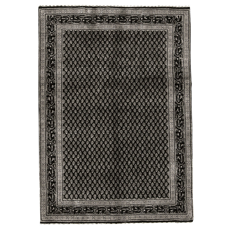 Tapis noir / gris de haute qualité noué à la main de conception unique