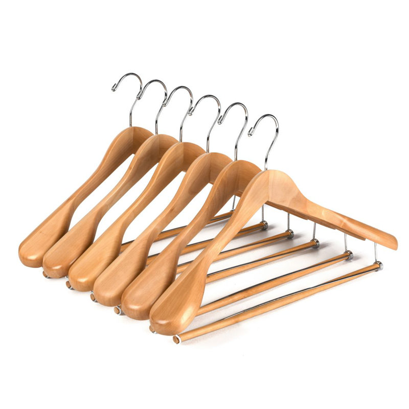 Cintre en bois de qualité pour vêtements et pantalons avec barre de verrouillage, couleur: finition naturelle