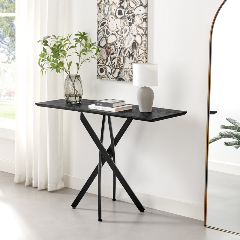 Lenworth Luxury Console Table In Veneer And Metal Legs - Modern Statement Design Hallway Table, Black