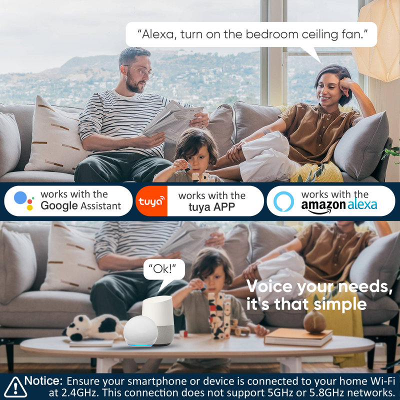 66 Inch Smart Ceiling Fan With Light | Remote & Voice Control For Alexa And Google | Reversible Dc Motor | 6 Speeds | Dimmable Light With 3 Color Temperatures | Indoor / Covered Outdoor Use
