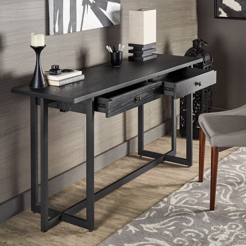 Bureau avec prises Pr Prill, Noir
