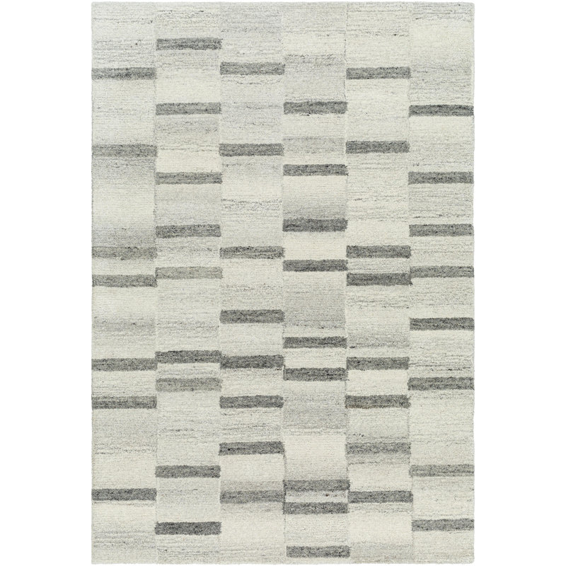 Tapis rectangulaire gris en laine touffeté à la main, Rectangle 9 pi x 12 pi