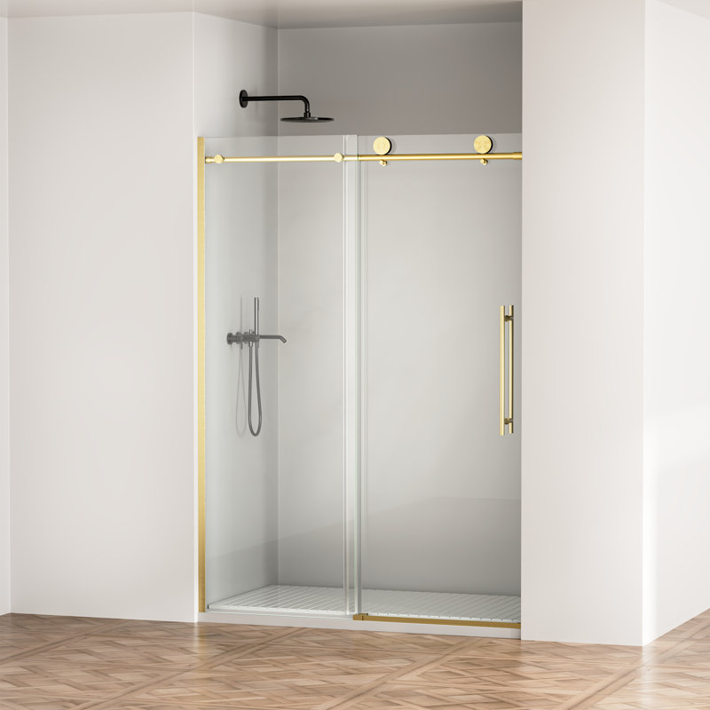 Porte de douche coulissante sans cadre en nickel brossé de 50 à 54 pouces, Or brossé