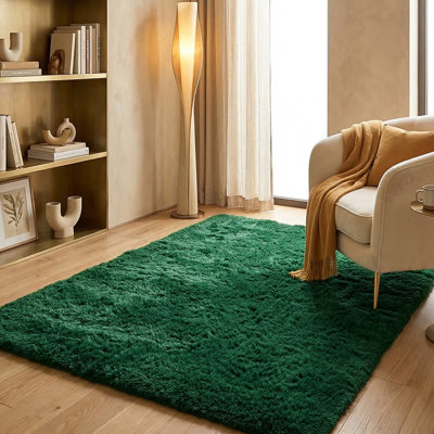 Dark Green Shag Rugs for Living Room, Soft Area Rug For Bedroom, Non-Slip Backing, Spring Decorative Carpet For Daily Use, First-day gift, Ideal For High Traffic Areas Indoor