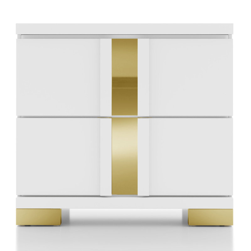 Clemson 2-Drawer Nightstand, White/Gold