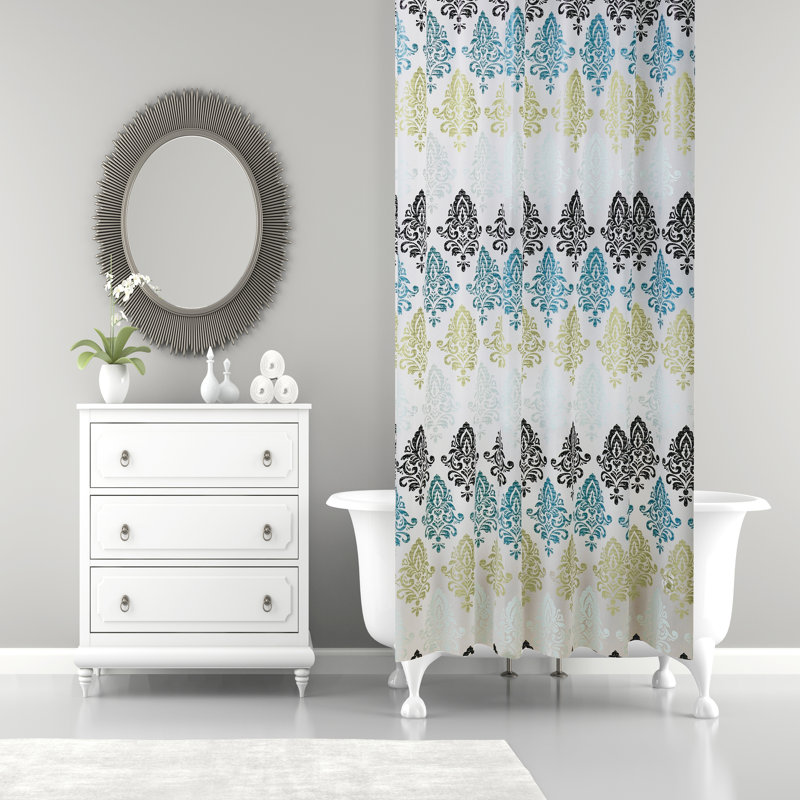 Elegant Blue and Black Damask Vinyl Shower Curtain