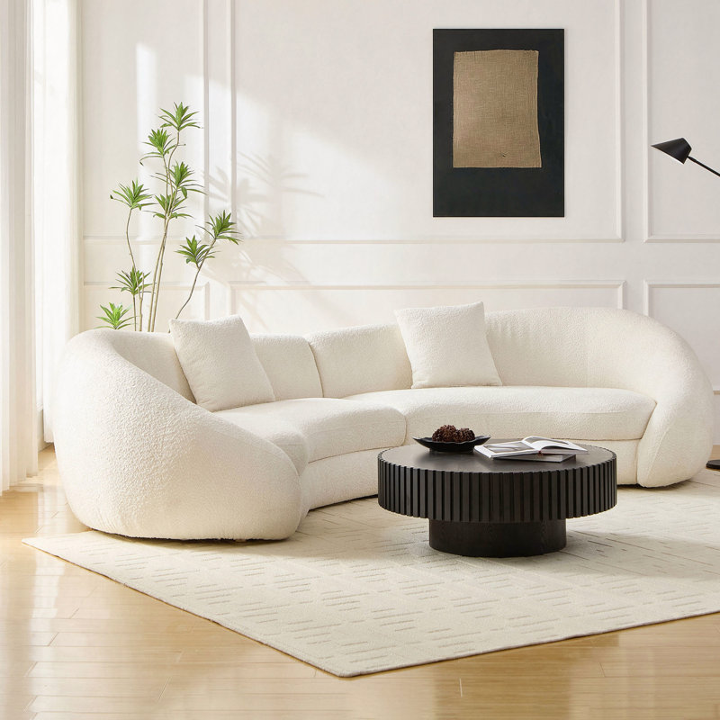 126" Upholstered Curved Sofa, White