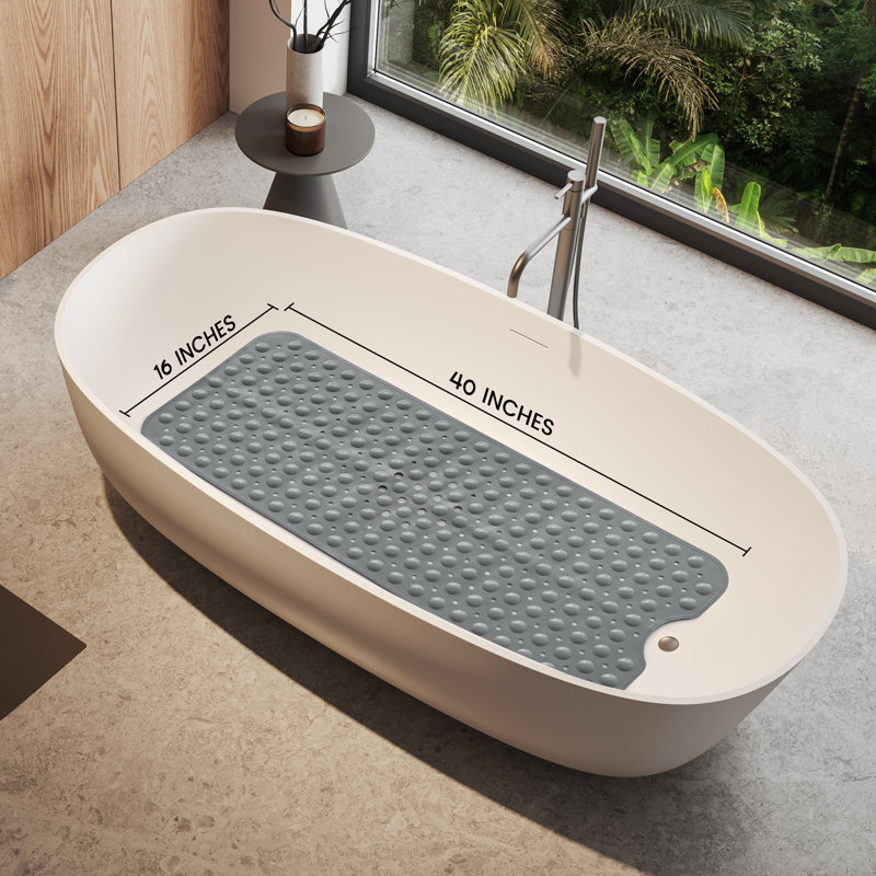 Large Bathtub Mat with Suction Cups & Non-Slip Backing Bath Mat, Light Gray