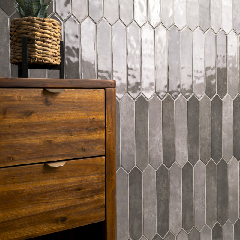 Hoku 2.5 in. x 13 in. Glossy Ceramic Picket Wall Tile, Shadow