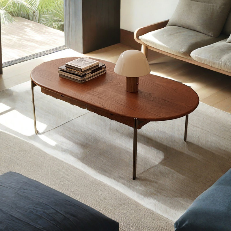 Table basse rétro en bois massif ovale