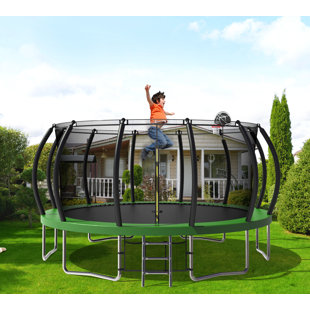 ExacMe 15 Foot Luxury Trampoline with Rectangular Basketball Hoop and