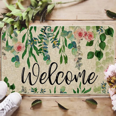 Paillasson Welcome, printemps, été, feuilles d'eucalyptus
