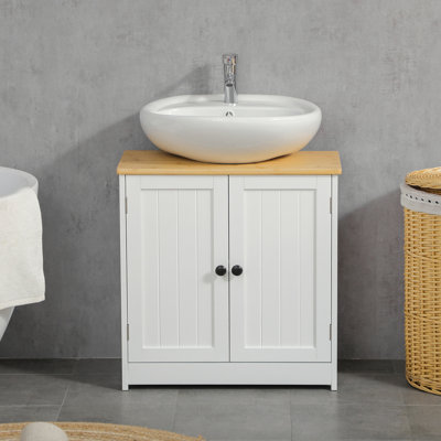 Modern Bathroom Vanity Under Sink Side Table, White With Double Doors And Adjustable Shelf For Wall Mount ,